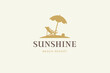Beach umbrella chaise longue paradise resort travel vacation agency logo design template vector