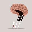 Conceptual illustration of a medical professional entering the human brain with the help of a ladder