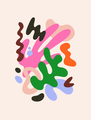 Leinwandbilder - Abstract shapes, modern fluid elements, card design. Trendy creative wall art, poster with liquid organic natural curvy figures, multi-colored blobs, blots composition. Flat vector illustration