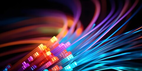 Wall Mural - bundle of fiber optic cables. optical fiber cable colorful illustration created using generative ai 