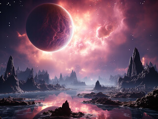 Wall Mural - a pink planet on space, insane detail --ar 4:3 --s 750 Made By AI generative Photo