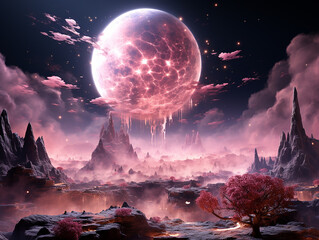 Wall Mural - a pink planet on space, insane detail --ar 4:3 --s 750 Made By AI generative Photo