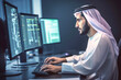 © Rafa Fernandez - An Arab System Administrator Working in a Research E-Business Facility on a Desktop Computer. AI Generative