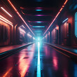 canvas print picture - tunnel licht schatten neonlicht animiert cyber tunnel modern speed generative ki