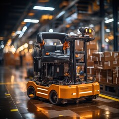 Leinwandbilder - The Robot arm picks up the box Autonomous, Factory 4.0 concept, The robot is delivering the goods In Smart Distribution Warehouse, Autonomous delivery is robotic.