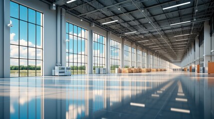 Aufkleber - Huge distribution warehouse with high shelves, Large industrial warehouse.
