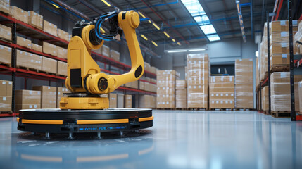 Aufkleber - The Robot arm picks up the box Autonomous, Factory 4.0 concept, The robot is delivering the goods In Smart Distribution Warehouse, Autonomous delivery is robotic.