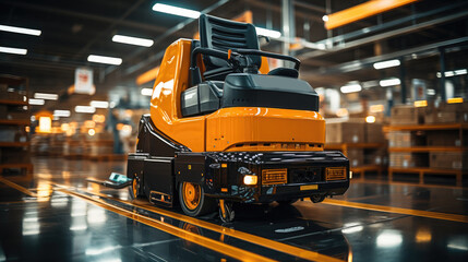 Aufkleber - Factory Automation with AGV and robotic arm in transportation, Factory 4.0 concept