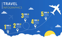 Infographic Design Template. Timeline Concept With 5 Options Or Steps Template. Layout, Diagram, Annual, Airplanes, Travel, Report, Presentation. Vector Illustration.