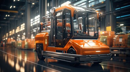 Leinwandbilder - Automated guided vehicle Is a delivery vehicle warehouse in logistic center.