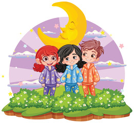 Sticker - Group of friends wearing pajamas at the garden isolated