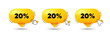 © blankstock - 20 percent off sale tag. Click here buttons. Discount offer price sign. Special offer symbol. Discount speech bubble chat message. Talk box infographics. Vector