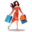 Woman in dress holding shopping bags happily. Shopping concept.