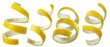 Set of lemon peels or lemon zests on white background. File contains clipping paths.