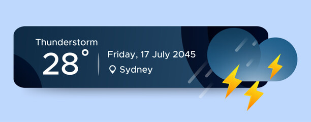 Wall Mural - thunderstorm weather widget ui design. beauty mobile weather app. professional web design, full set 