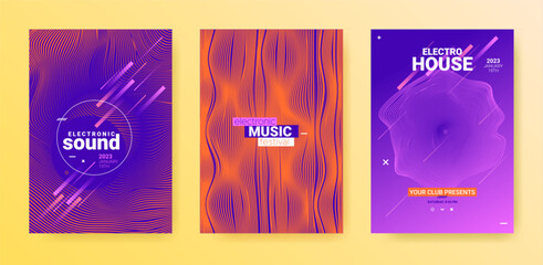 Poster - Electronic Music Flyers. Techno Dance Cover. Gradient Wave Movement.