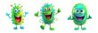 Collection of cartoon bacteria isolated, set of funny microbes and viruses, cute microorganisms and germs on white background, generated ai