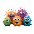 Cartoon bacteria family, funny microbes and viruses, friendly microorganisms and germs on white background, generative ai