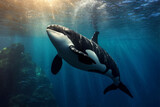 Beautiful killer whale in the deep blue ocean. 3d rendering