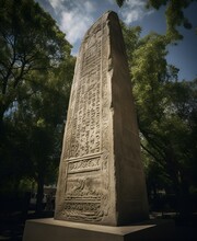 A Towering Stone Obelisk With Strange Inscriptions.