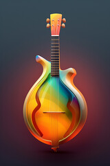 Poster - An abstract geometric style rendering of a Mandolin, with its curved body and strings composed of intersecting geometric shapes and soft, soothing color gradients. Generative AI technology