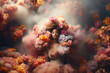 © Berit Kessler - Woman covered with flowers and clouds, positive thinking, creative mind, self care and mental health concept, dreamlike and pure, generative AI