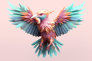Poster - A pastel-colored geometric-style Archaeopteryx artwork with intricate geometric shapes and soft pastel hues. Generative AI technology