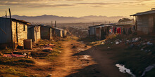 South African Informal Settlement Poverty. Generative AI Illustration