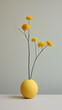 billy button flowers in vase ikebana arrangement isolated on gray studio background, made with generative ai