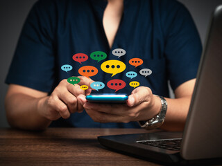 Wall Mural - connecting and chatting on the internet. digital communication and social media interaction.