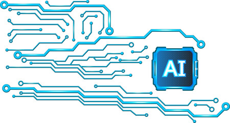 Ai robot of binary coding processing over blue background with circuit board and circle tech.Vector illustration