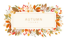 Autumn Frame With Watercolor Leaves, Branches And Berries. Fall Background. Vector Illustration