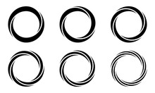 Set With Circles. Rotating Art Lines In Circle Shape As Symbol, Logo Or Icon.