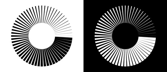 radial lines of different thickness, as a logo or abstract background. a rotating circle like a load