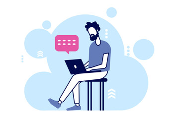 Wall Mural - vector of a beard man chatting on his laptop computer