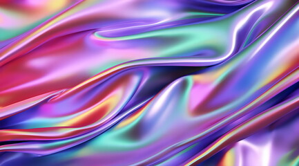 Wall Mural - holographic iridescent satin foil background created with generative ai	