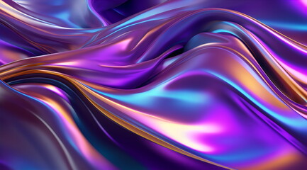 Wall Mural - dark purple holographic iridescent satin foil background created with generative ai	