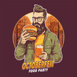 oktoberfest a bearded man carrying beer and hamburgers