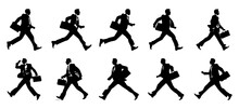 Silhouette Of Worker Or Businessman In Suit Running Fast