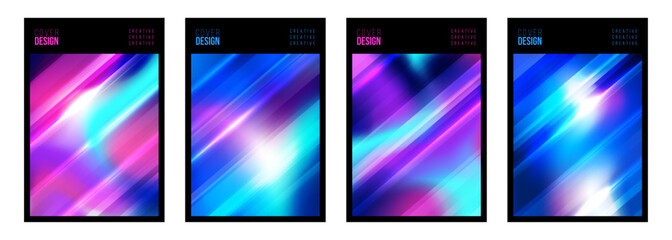 Fototapete - Cover Designs Set. Futuristic abstract backgrounds with bright dynamic gradients. Glowing lights. Blurred graphic templates with vibrant fluid colors. Vector illustration.