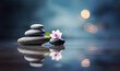 Zen yoga and spa stones treatment scene, zen like concepts. woth waterlily in beautiful calm landscape with blurred background, natural therapy massage stones relaxtion