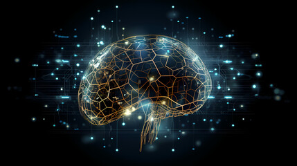 Wall Mural - Human brain showing Intelligent thinking processing through the concept of a neural network printed circuit of big data and artificial intelligence - AI generated.