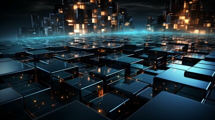 dark black and blue cubes theme vector illustration, business website background. generative AI