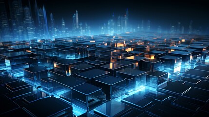 dark black and blue cubes theme vector illustration, business website background. generative AI