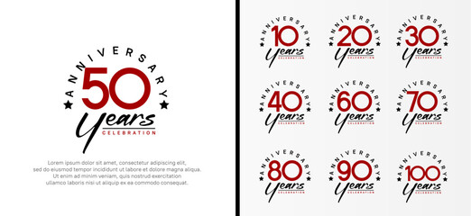 Wall Mural - set of anniversary logo flat red color number and black text on white background for celebration