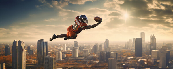 american football coming to town, header banner hero image, season start, ai generated illustration 