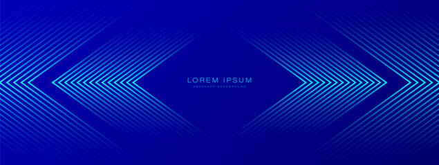 Wall Mural - Abstract glowing arrow lines on blue background. Modern shiny blue geometric lines design. Futuristic technology concept. Suit for poster, banner, brochure, business, corporate, cover, website