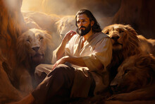 Daniel At The Lions Den Jesus Christ Lion Of The Tribe Of Judah Generative AI Illustration
