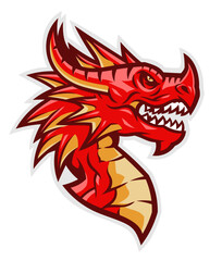 Sticker - Red dragon head vector emblem on the white background. 