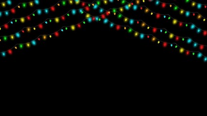 Wall Mural - Isolate background seamless loop beautiful christmas string light bulb string with flashing lights on black background. 4k 3d xmas light rendering party, Christmas, new year and celebrate animation